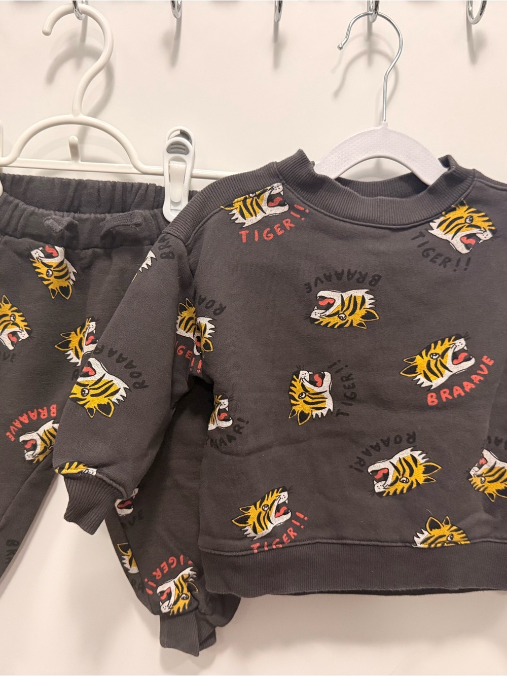Zara Gray Sweatshirt & Joggers with Yellow Tiger Print